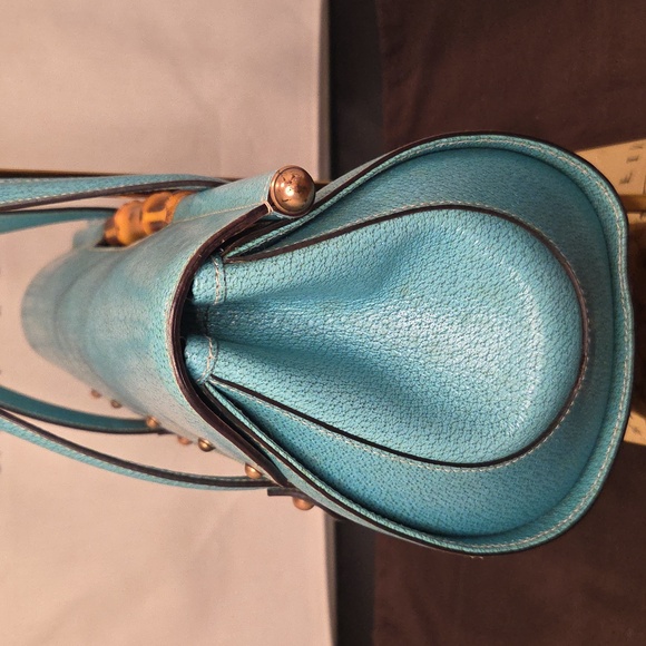 Gucci Vintage 1990s ultra rare limited edition turquoise Bamboo Bullet Bag - Picture 9 of 17